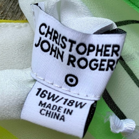 🌻NEW (w/tags) Christopher John Rogers Striped Yellow Green Slip Dress Size 16W - Picture 9 of 9